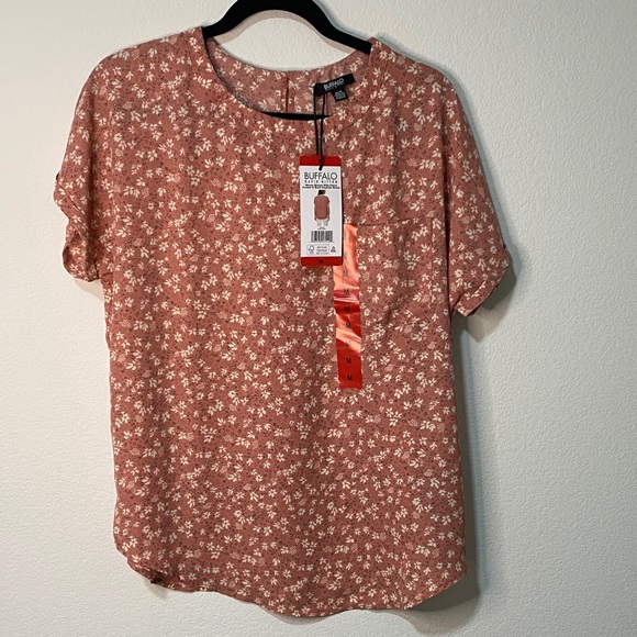 Buffalo David Bitton Tops - NWT Women's Short Sleeve Keyhole Floral Blouse Pink Medium